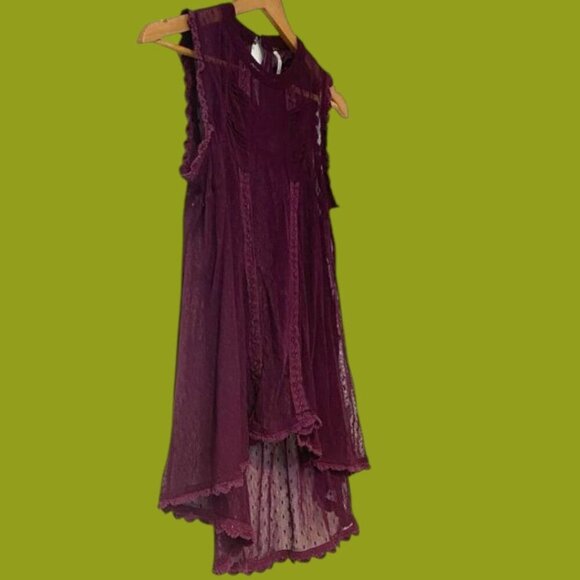 Free People Deep Purple Sheer Lace Sleeveless Top Size XSmall - Picture 10 of 16